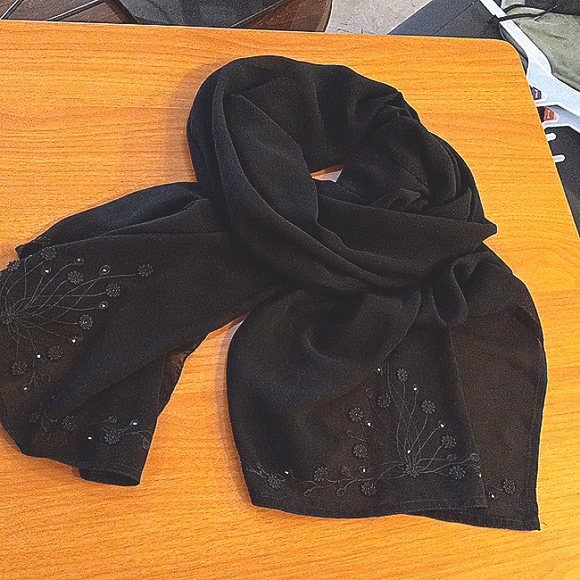 sheer scarf and wrap for new years  cooling effect embroided dainty soft botanic - Picture 5 of 13